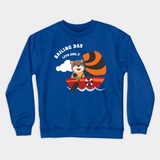 Funny bear sailor cartoon vector on little boat with cartoon style. Crewneck Sweatshirt